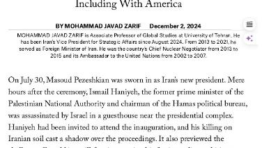 "How Iran Sees the Path to Peace", by Mohammad Javad Zarif